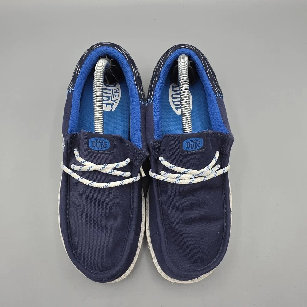 Hey Dude Wally Shoes Boys 3 Navy Blue Funky Jersey Jacquard Slip On Lightweight